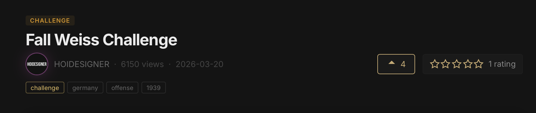 A published design's 1-5 star rating and aggregate score on its detail page